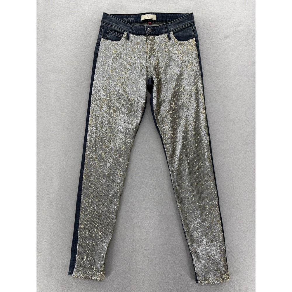 CJ By Cookie Johnson Boyfriend Jeans Womens 24 Silver Sequin Dark Wash Low Rise